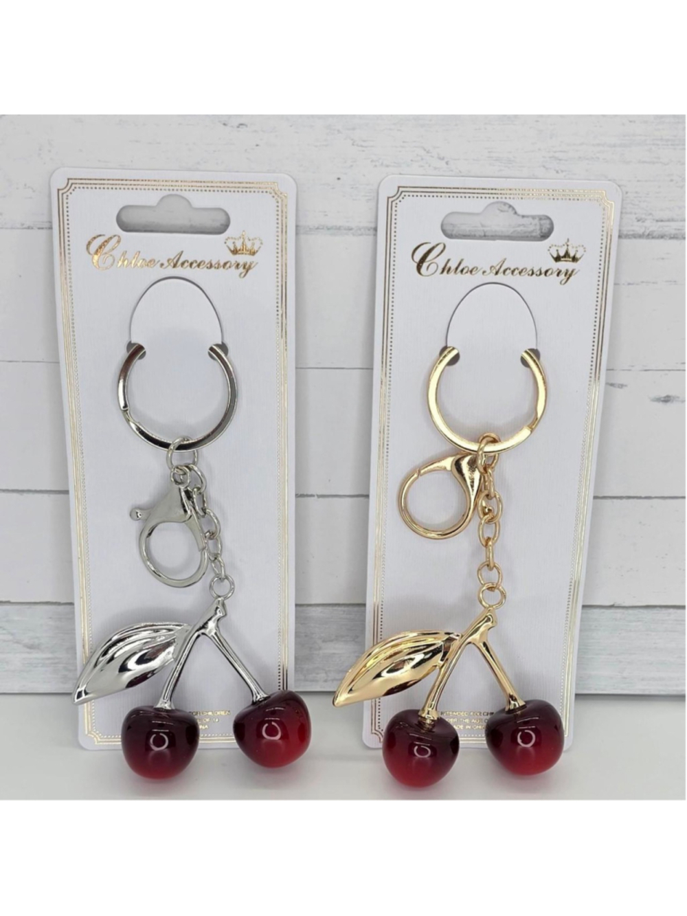 Cherry keychains, 2pack silver and gold